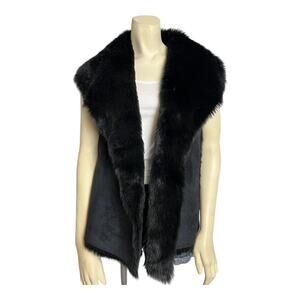 LOFT Shawl Lapel Faux Fur Reversible Vest Black Women's Size M Winter Fashion